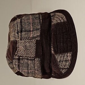 Billabong Hat Cap Newsboy Houndstooth Chevron Plaid Corduroy Wool Brown Lined